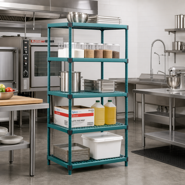 Product image #2 for Eagle QuadPLUS 5-Tier Starter Wire Shelving Unit, 36W x 21D x 74H, Blue-Green Hybrid Epoxy Finish