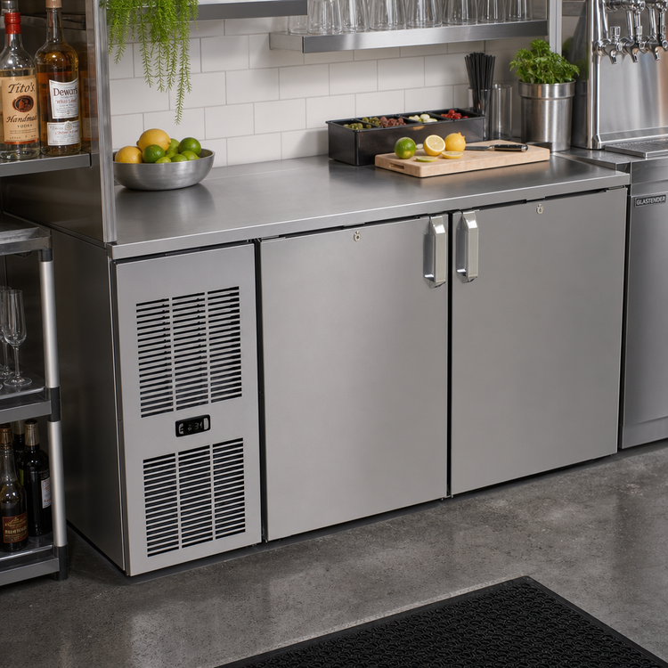 Product image #2 for Glastender 52-Inch One-Zone Pass-Thru Low Profile Back Bar Cooler, Two-Section, Front-Serviced, R290