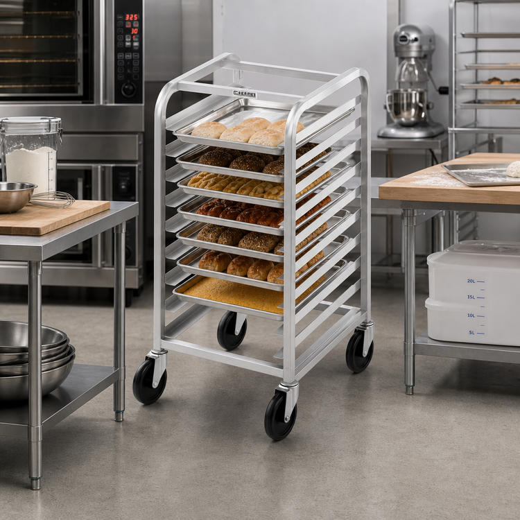 Product image #2 for Channel Manufacturing Half-Height Stainless Steel Side-Load Bun Pan Rack with Casters, 7-Pan Capacity