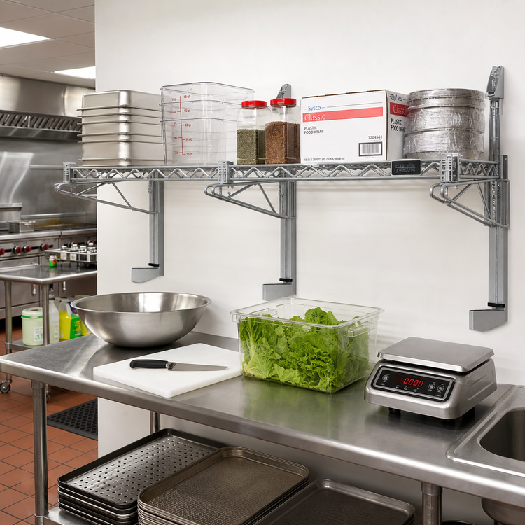 Product image #2 for Quantum Cantilever Single Shelf Wall-Mount Wire Shelving Kit, 60" x 14", Gray Epoxy Antimicrobial Finish