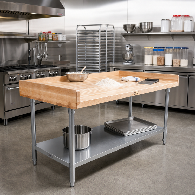 Product image #2 for John Boos Northern Hard Rock Maple Bakers' Top Work Table with Adjustable Stainless Steel Undershelf, 84 x 36 Inches