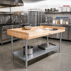 Thumbnail image #2 for John Boos DSS13A Baker's Top Work Table, Northern Hard Rock Maple, 84 x 36 in, 4 in Coved Riser, Adjustable Stainless Steel Undershelf