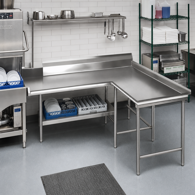 Product image #2 for Eagle Group Right-Hand Island Clean Dishtable, 48-Inch Machine-to-Corner x 60-Inch Corner-to-End, 30-Inch Deep, 16/304 Stainless Steel