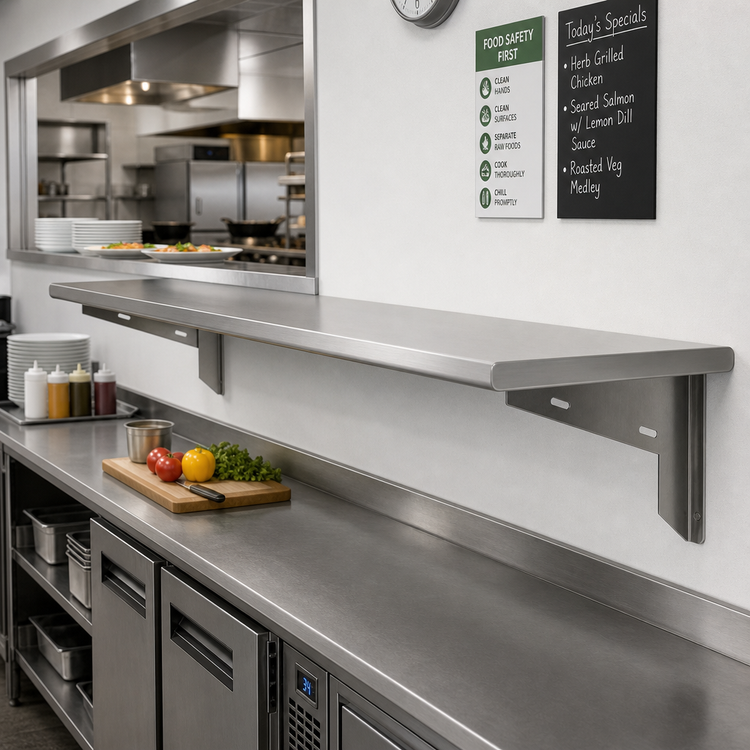 Product image #2 for Advance Tabco 108-Inch x 18-Inch Stainless Steel Pass-Thru Shelf with Wall-Mount L-Brackets