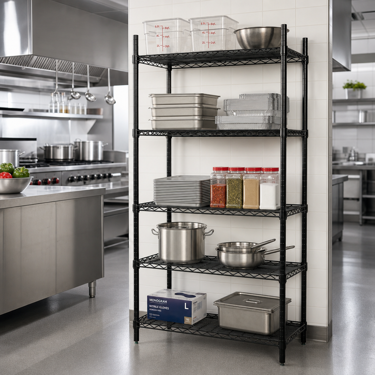 Product image #2 for Quantum Black Epoxy Antimicrobial Wire Shelving Starter Kit, 54 x 21 x 54 Inches, 5 Shelves