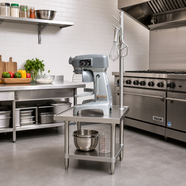 Product image #2 for 24-Inch Stainless Steel Equipment Stand with Utensil Rack and Adjustable Undershelf