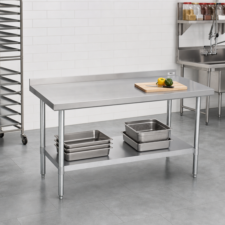 Product image #2 for John Boos Stallion Budget Stainless Steel Work Table with 1-1/2-Inch Backsplash and Undershelf, 72 x 18 Inches