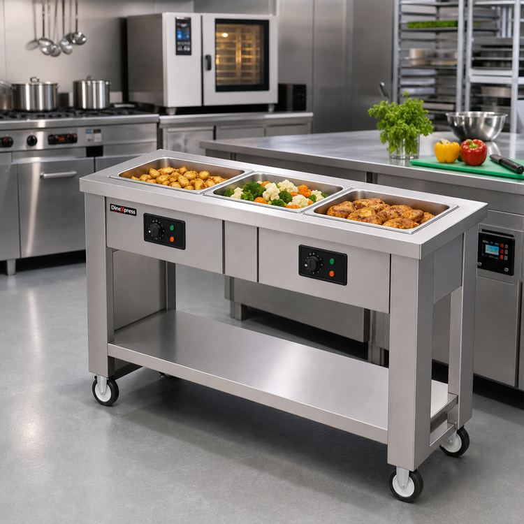 Product image #2 for DineXpress DXP3HFSL 3-Well Slimline Electric Mobile Hot Food Counter