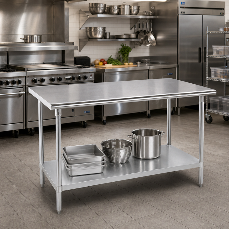 Product image #2 for Advance Tabco 72-Inch x 30-Inch 16 Gauge 304 Stainless Steel Work Table with Galvanized Undershelf