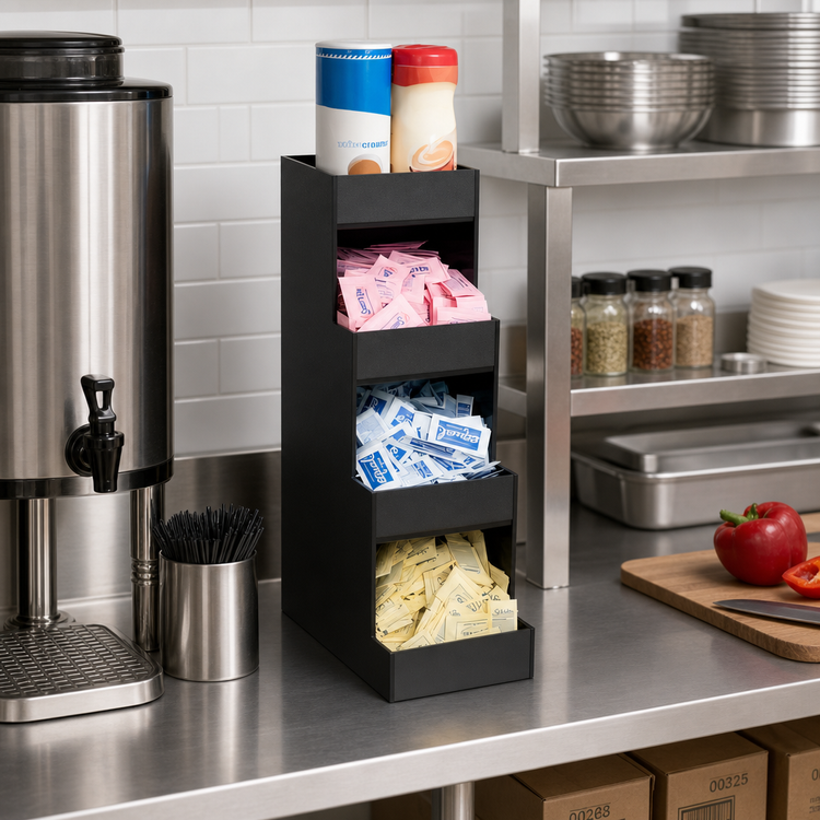 Product image #2 for Dispense-Rite Vertical Countertop 4-Compartment Condiment Organizer, Black Polystyrene