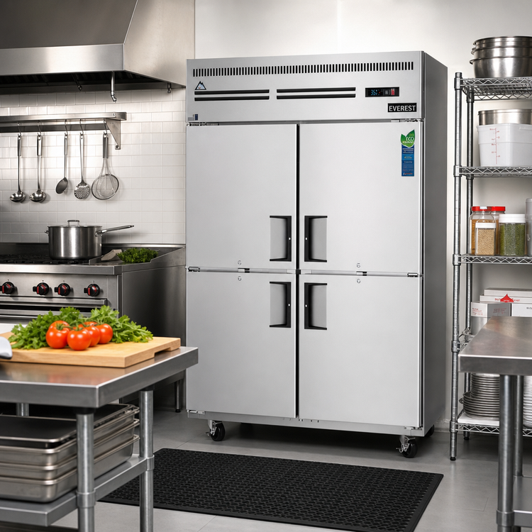Product image #2 for Everest Refrigeration ESRH4 Two-Section Reach-In Refrigerator, 48 Cu. Ft., Top-Mounted Self-Contained R290, 4 Half Doors