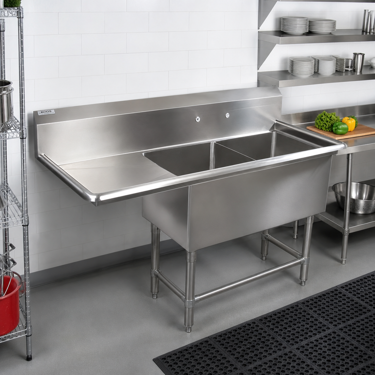 Product image #2 for John Boos Pro-Bowl 2-Compartment Stainless Steel Sink with Left Drainboard and Backsplash, 58-3/16" W x 29-1/2" D x 44-1/16" H