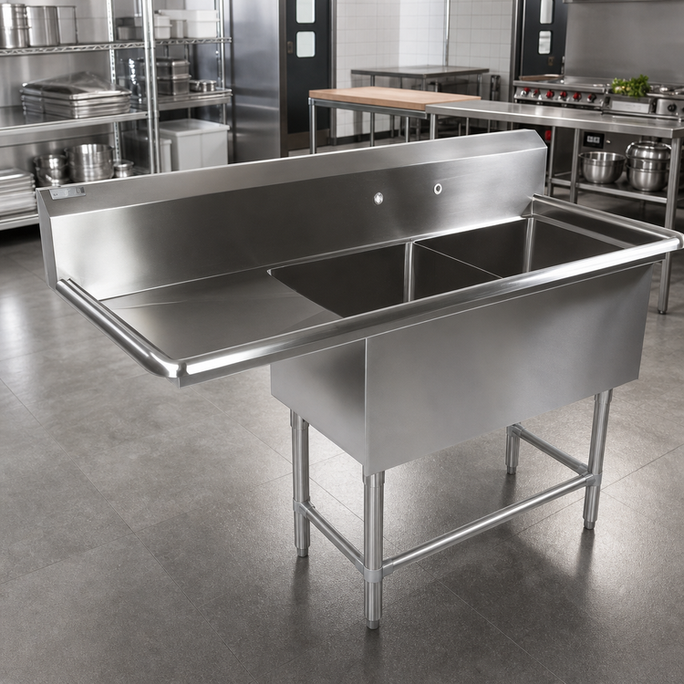 Product image #2 for John Boos Pro-Bowl 2-Compartment Stainless Steel Sink with Left Drainboard and Boxed Backsplash