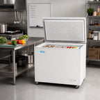 Thumbnail image #2 for Koolmore SCF-7C Commercial Chest Freezer, 7 Cu. Ft., Locking Solid Hinged Lid, White Painted Steel Exterior, Casters