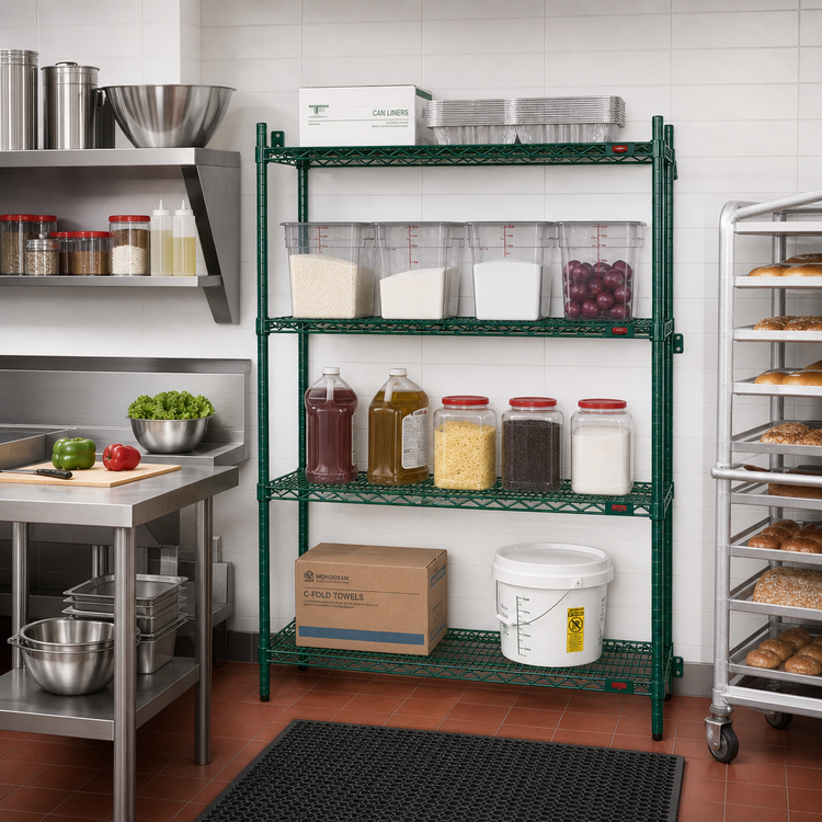 Product image #2 for Eagle Group Valu-Gard 4-Tier Add-On Wire Shelving Unit, 42"W x 18"D x 74"H, Green Epoxy