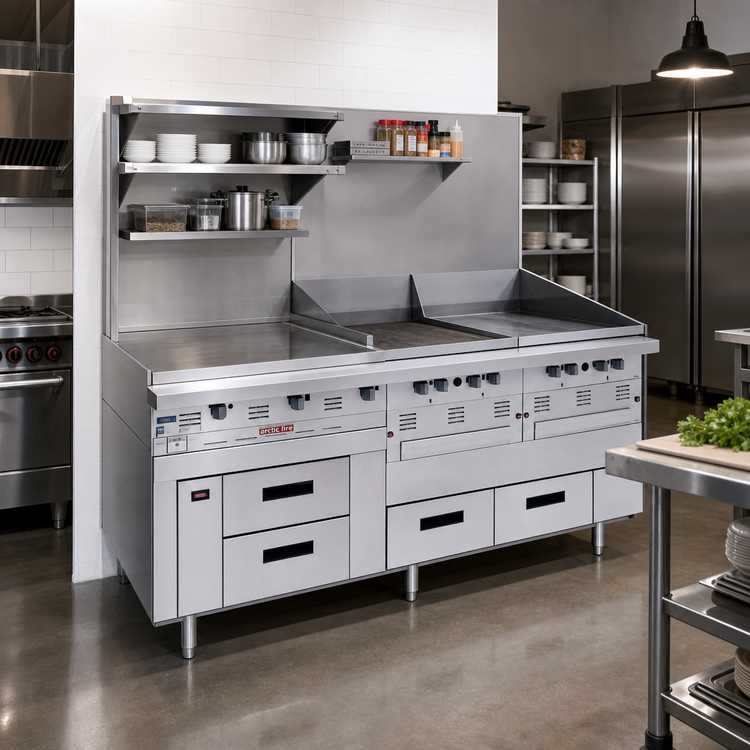 Product image #2 for Arctic Fire 109-Inch Three-Section Stainless Steel Self-Contained Refrigerated Drawer Base with 6 Self-Closing Drawers
