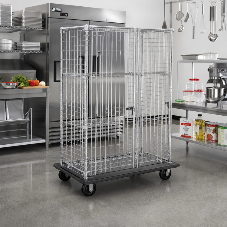 Product image #2 for Eagle Group QuadTruss Open Wire Security Cage with Dolly Truck, 64-7/8 x 29-3/4 x 69 Inch, Chrome-Plated Finish