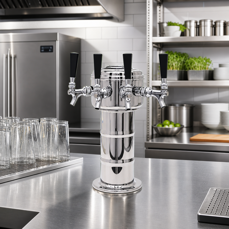 Product image #2 for Glastender Mini Mushroom 3-Faucet Countertop Draft Dispensing Tower, Mirror Finish Stainless Steel, Air Cooled