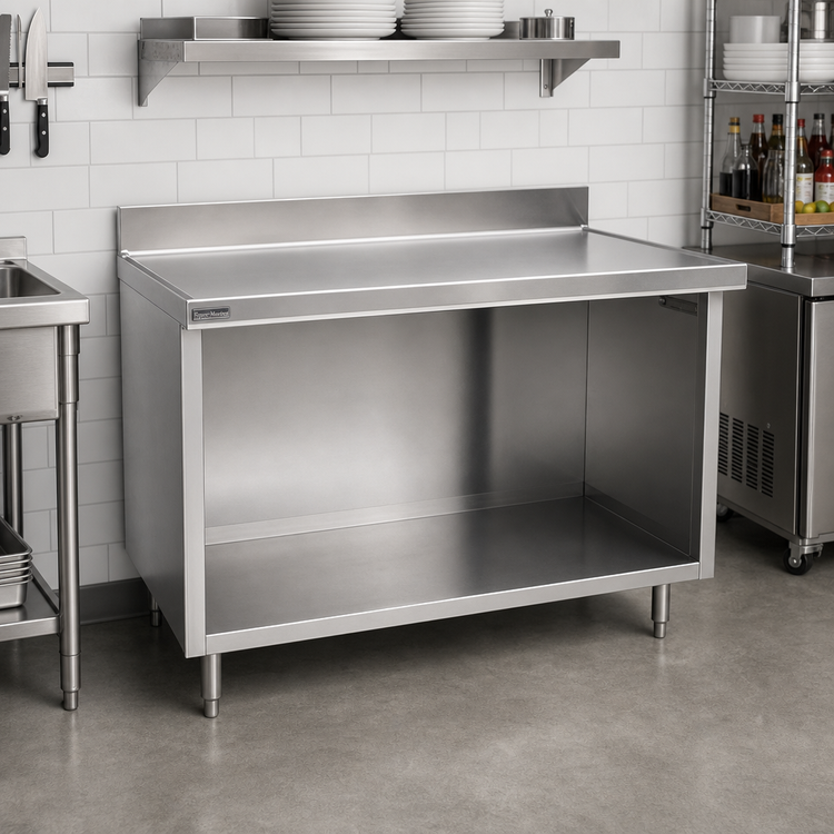 Product image #2 for Eagle Spec-Master Marine Series Stainless Steel Underbar Work Table with Open Front Cabinet Base, 72 x 24 Inch, 4-1/2 Inch Backsplash