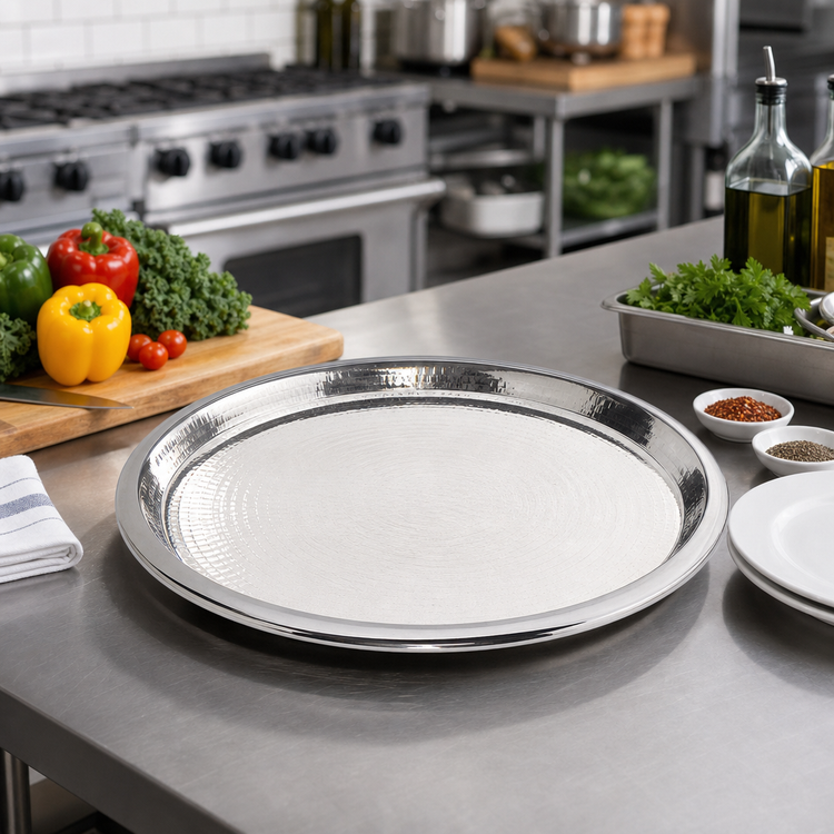 Product image #2 for American Metalcraft 18-Inch Round Hammered Stainless Steel Serving Tray