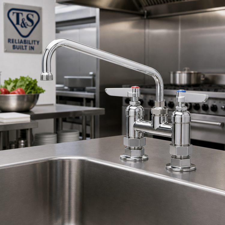 Product image #2 for T&S Brass B-0225-CC 4-Inch Centers Deck Mount Mixing Faucet with 12-Inch Swing Nozzle
