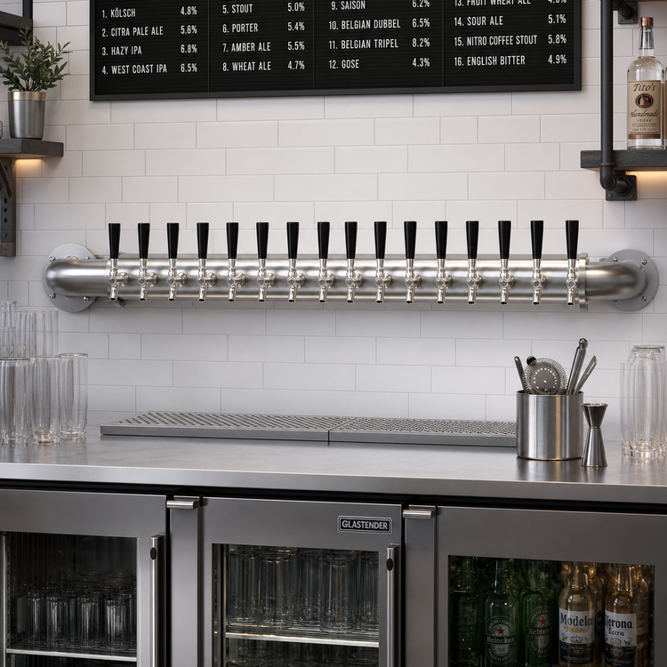 Product image #2 for Glastender 16-Faucet Wall-Mount Pipe Wall Draft Dispensing Tower, Air-Cooled, Grainline Finish