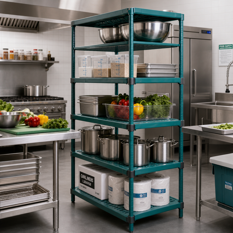 Product image #2 for QuadPlus 5-Tier Stationary Wire Shelving Starter Unit, 60W x 21D x 74H, Blue-Green Hybrid Epoxy Finish