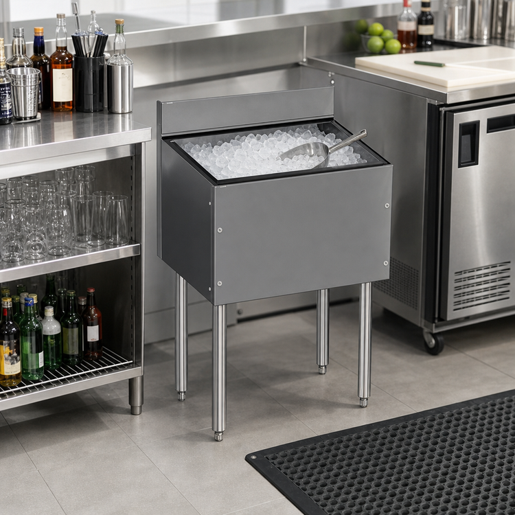 Product image #2 for CHOICE Underbar Stainless Steel Ice Bin, 12"W x 24"D, 42 lb Capacity