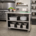 Thumbnail image #2 for Advance Tabco Special Value 72-Inch x 30-Inch Flat Top Open Front Cabinet Base Stainless Steel Work Table with Mid-Shelf