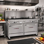 Thumbnail image #2 for Southbend (Middleby) Ultimate 4603DC-7R 60-Inch Gas Restaurant Range with 8 Open Burners, Standard Oven, Cabinet Base, and Hi-Shelf