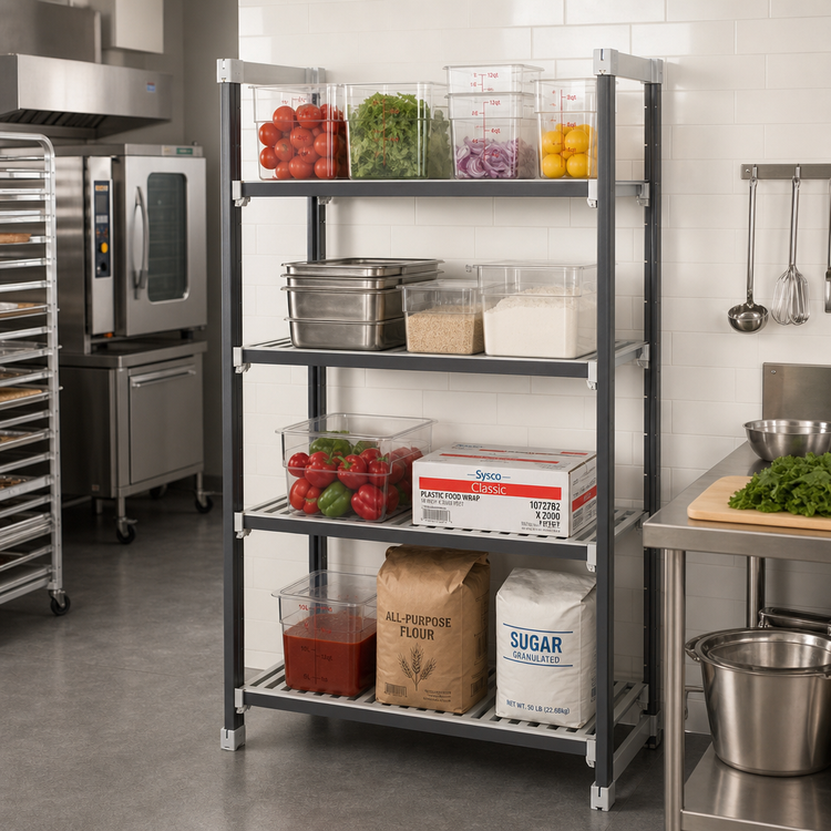 Product image #2 for Cambro Camshelving Elements XTRA 4-Tier Stationary Starter Polymer Shelving Unit, 24 x 42 x 72 Inches, Vented, Speckled Gray