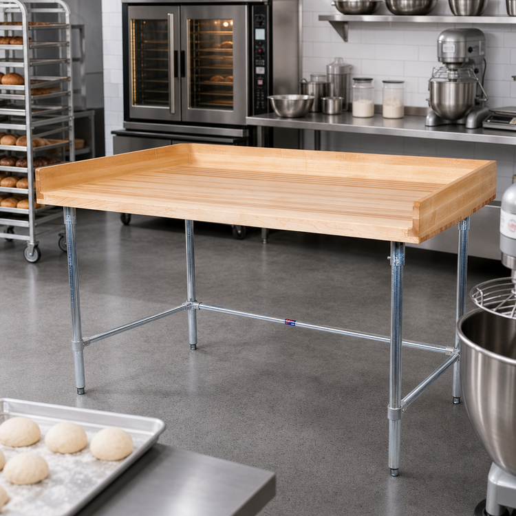 Product image #2 for BK Resources 72 Inch x 36 Inch Hard Maple Bakers Table with Stainless Steel Open Base