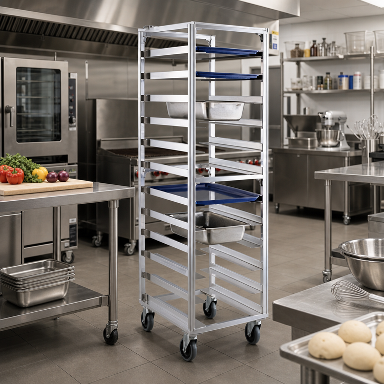Product image #2 for Mobile Universal Wide Angle Pan Rack, Open Frame, 12 Pair, 5-Inch Centers, Aluminum