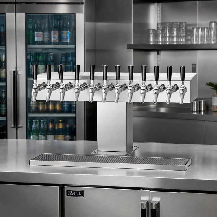 Product image #2 for Perlick Century 12-Faucet Extra High Wide Base Tee Draft Beer Tower, Countertop, Glycol-Cooled, Stainless Steel
