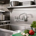 Thumbnail image #2 for Commercial Backsplash Mount Faucet with 8-Inch Swing Spout, 8-Inch Centers, Stainless Steel