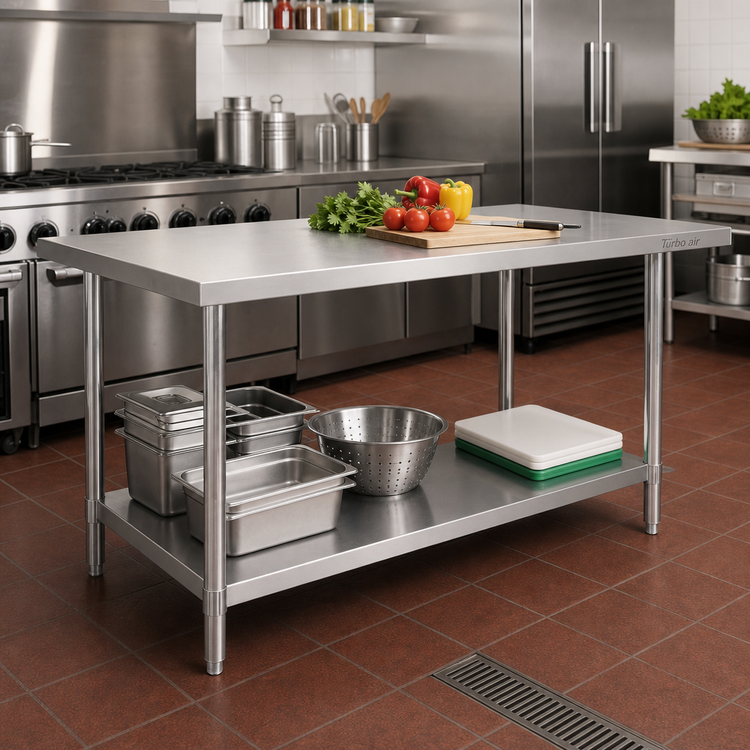 Product image #2 for Turbo Air 48-Inch x 24-Inch 18-Gauge Stainless Steel Work Table with Adjustable Undershelf