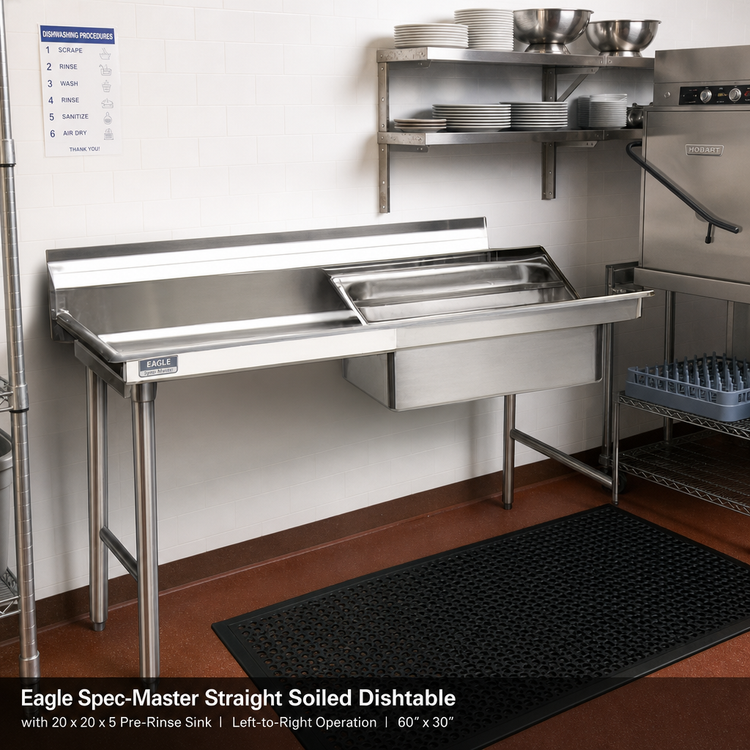 Product image #2 for Eagle Spec-Master Straight Soiled Dishtable with 20 x 20 x 5 Pre-Rinse Sink, Left-to-Right Operation, 60 x 30 Inches