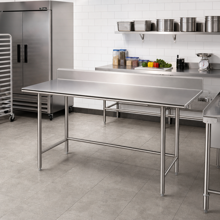 Product image #2 for Advance Tabco 72" x 24" 16-Gauge 304 Stainless Steel Work Table with 5" Backsplash and Open Base
