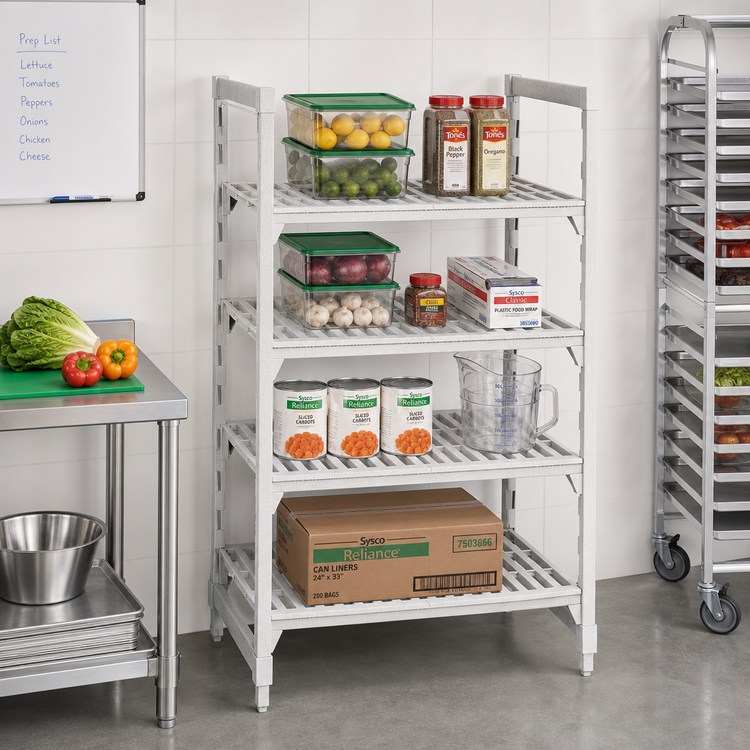 Product image #3 for Cambro Camshelving Premium 4-Shelf Vented Stationary Starter Unit, 18 x 54 x 72 Inches, Speckled Gray