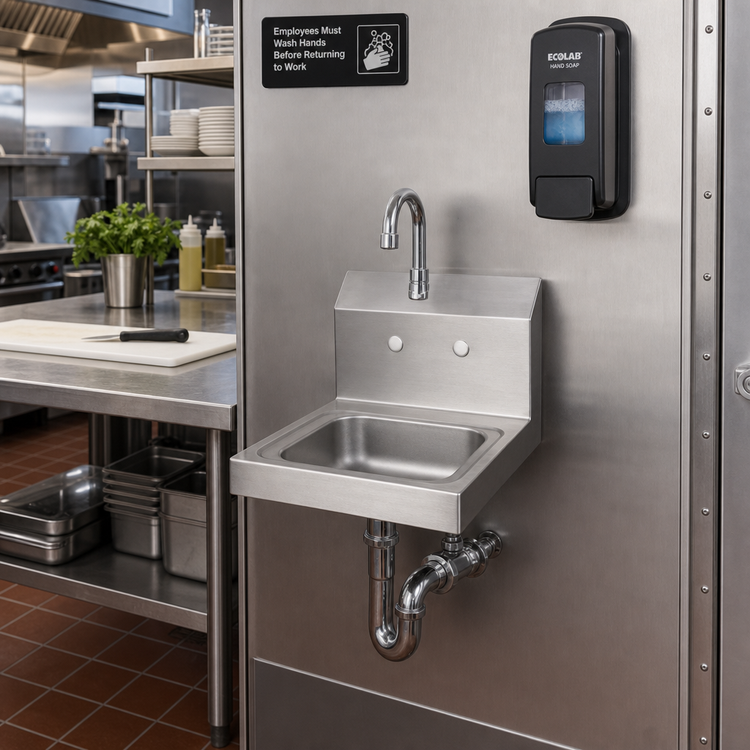 Product image #2 for BK Resources Space Saver Wall-Mounted Hand Wash Sink, 9 x 9 x 5-Inch Bowl, 304 Stainless Steel