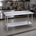 Thumbnail image #2 for Duke 144-Inch x 30-Inch 16 Gauge 400 Series Stainless Steel Work Table with 1-1/8-Inch Straight Riser and Galvanized Undershelf