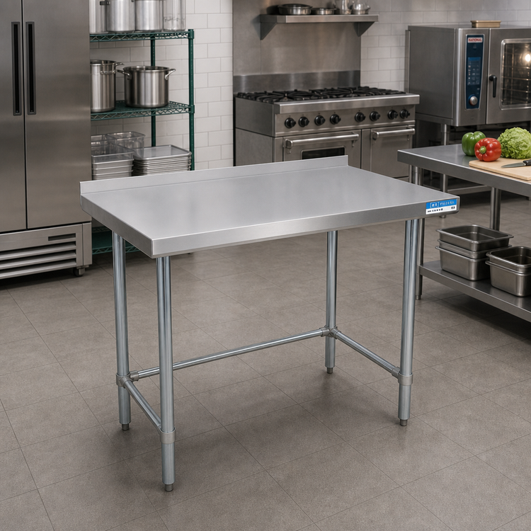 Product image #2 for BK Resources 60" x 30" Open Base Riser Top Work Table, 18-Gauge Stainless Steel