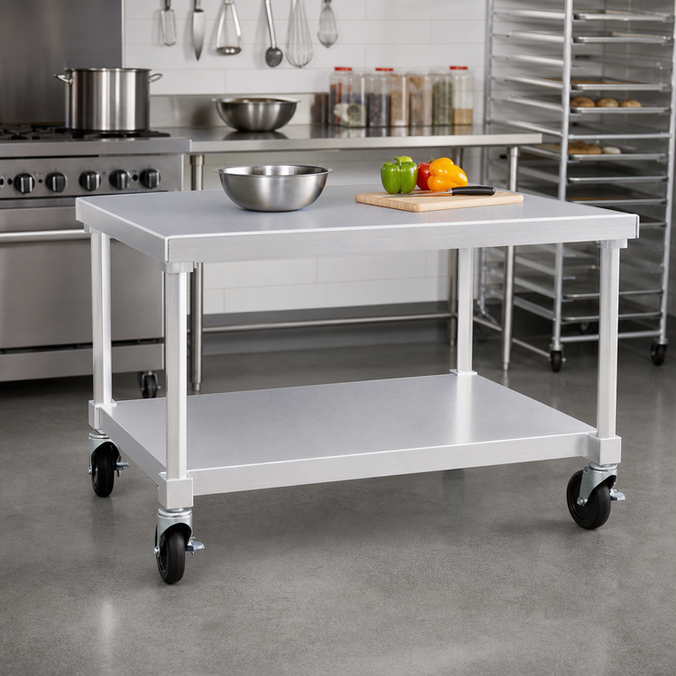 Product image #2 for New Age 48"W x 30"D x 24"H Aluminum Equipment Stand with Removable 12-Gauge Top and Adjustable Undershelf