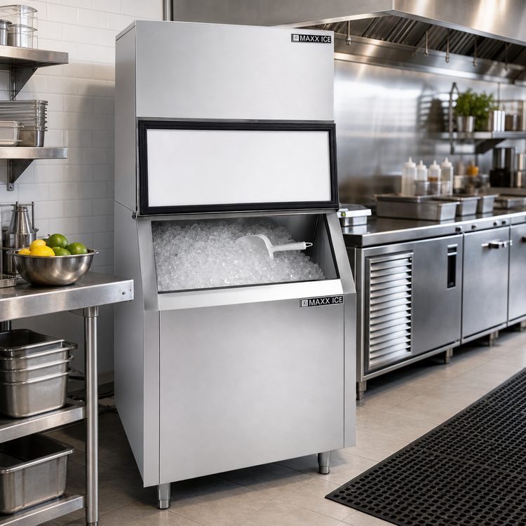 Product image #2 for Maxx Ice 30-Inch Modular Full Dice Ice Machine with 400 lb Storage Bin, Air-Cooled, Stainless Steel, 1000 lb/Day