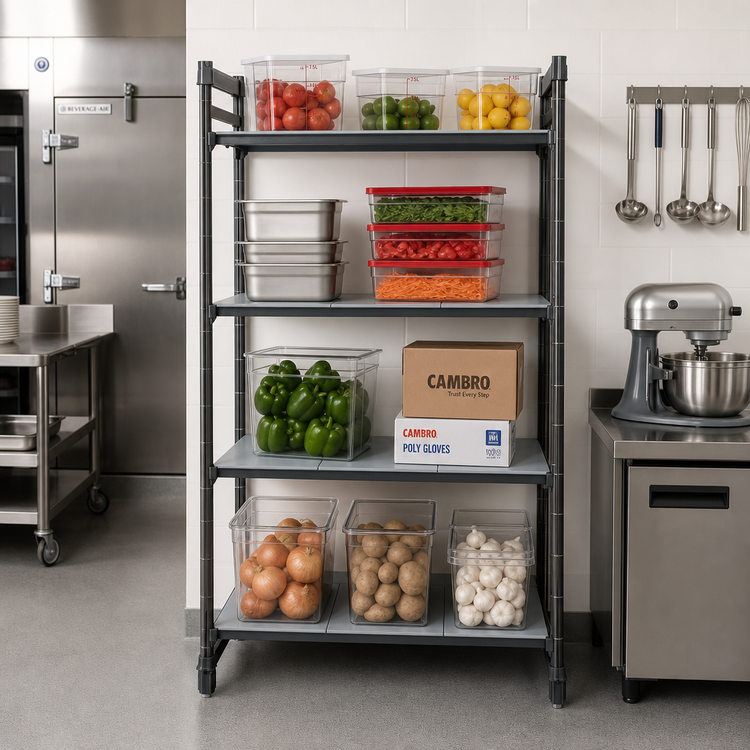 Product image #2 for Cambro Camshelving Basics Plus 4-Tier Solid Stationary Starter Shelving Unit, 24 Inch Deep x 36 Inch Long x 72 Inch High, Brushed Graphite