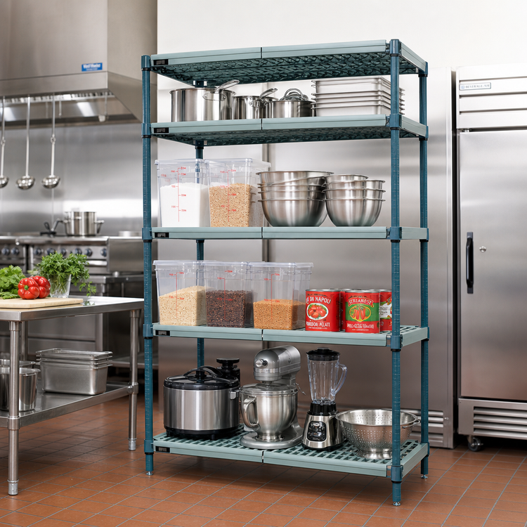 Product image #2 for Quantum WR63-1860WPM 4-Tier Stationary Wire Plastic Mat Shelving Unit, 60" W x 18" D x 63" H