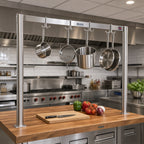 Thumbnail image #2 for John Boos PRS3A Table-Mounted Single-Bar Stainless Steel Pot Rack, 79-1/4"W, with 7 Double Hooks