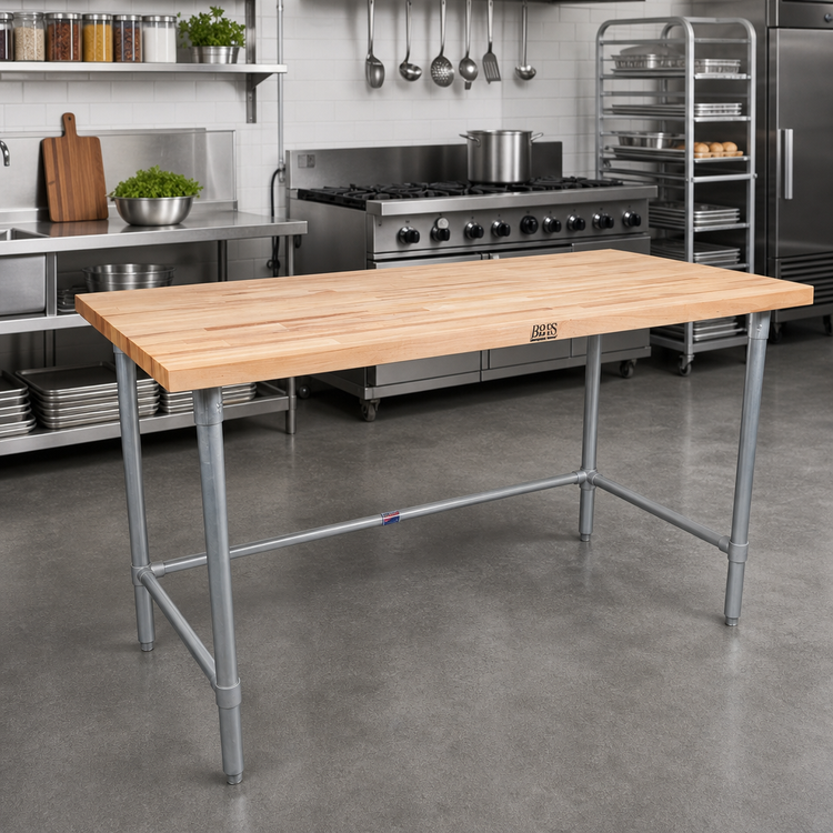 Product image #2 for John Boos 72 Inch x 36 Inch Wood Top Work Table with Galvanized Base and Adjustable Bracing