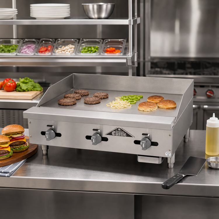 Product image #2 for Comstock-Castle Diner Series 24-Inch Countertop Gas Griddle with Thermostat Controls, 60,000 BTU
