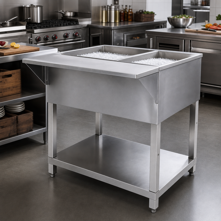 Product image #2 for Klinger's Trading CP2 Stationary Ice-Cooled Cold Pan Table with 2-Pan Capacity